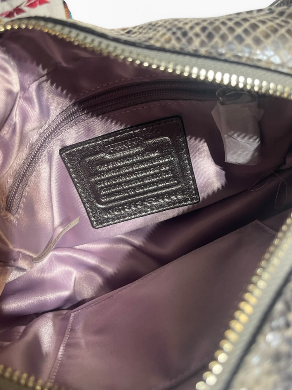 Coach Snakeskin Embossed Leather Shoulder Bag Chain Strap Y2K Mini Flap Grey - Picture 2 of 16